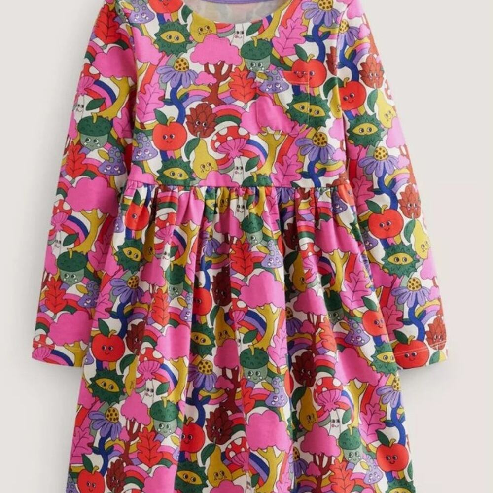 Mini Boden Fun Jersey long sleeve Dress  girls size 3-4Y New with tags